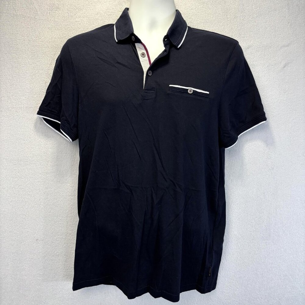 Ted Baker London‎ Modal Cotton Polo Shirt Mens 4 (Large) Navy Blue Chest Pocket
